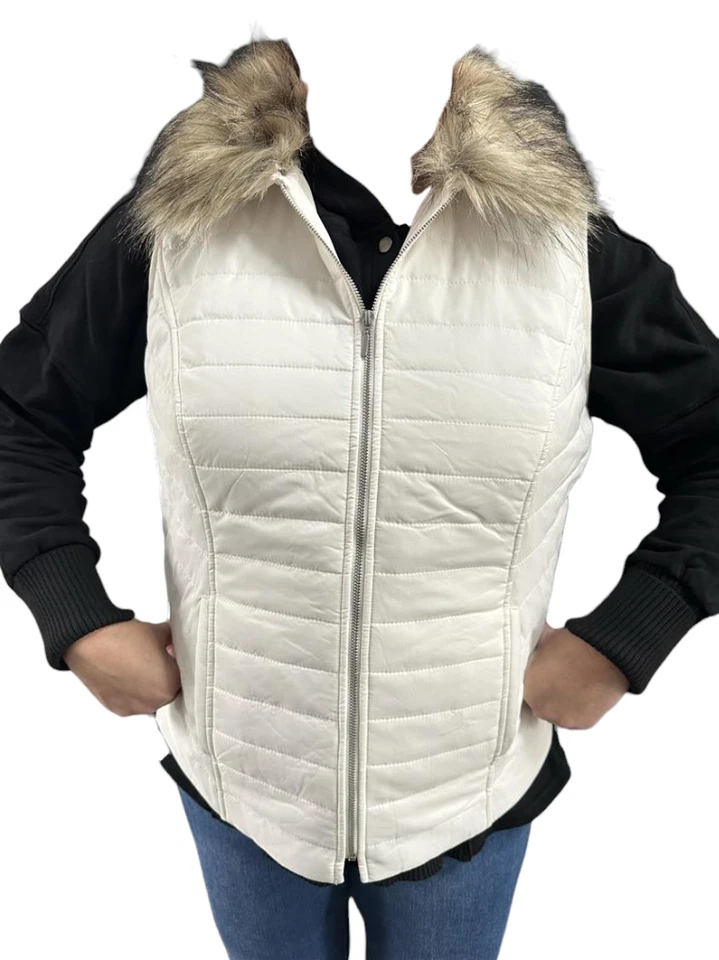 Chicos NWT Everday 2in1 White Convertible Neck Quilted Womens M L XL Puffer Vest - Image 4 of 4