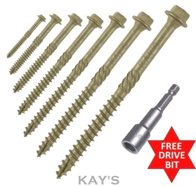 KAYFAST HEX HEAD LANDSCAPE SCREWS SLEEPER DECKING FIXING TIMBERFIX INDEX +FREE DRIVE BIT