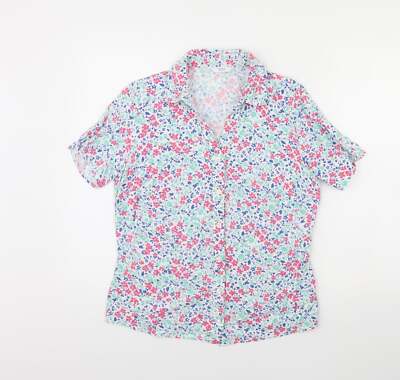 M&S Damen weiß Blumenmuster Viskosemischung Basic Knopfleiste Größe 10 Kragen