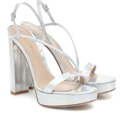 GIANVITO ROSSI Kimberly Platform Silver Leather Slingback