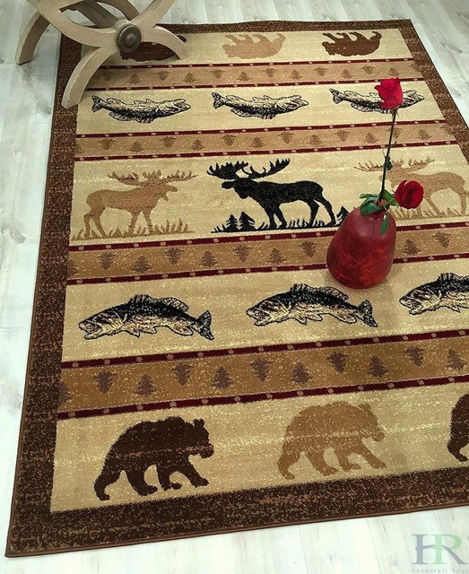 Rug for Lodge 5x7 cabin rugs fish bear decor design bohemian area rugs 8x10 eBay