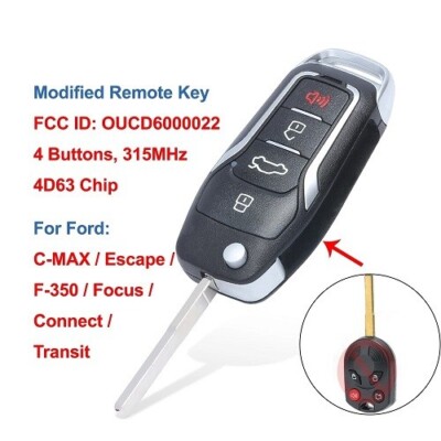 Modified Flip Remote Key 4 Buttons 315mhz 4D63 HU101 Blade for Ford C-MAX Escape