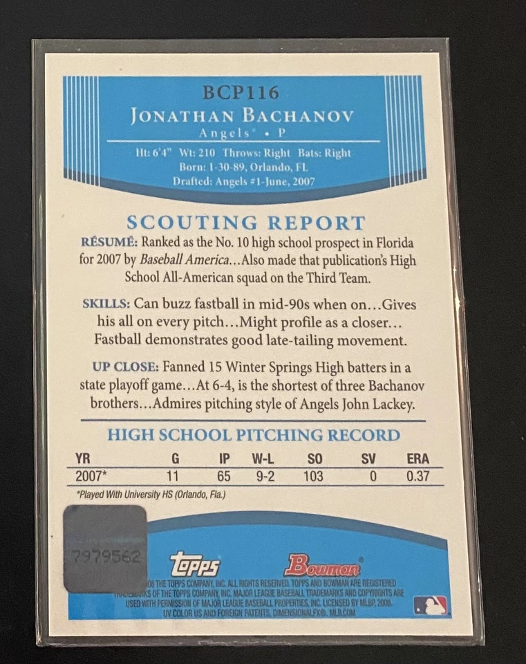 2008 1st Bowman Chrome Jonathan Bachanov Rookie RC Auto Autograph Angels - Image 2 of 2