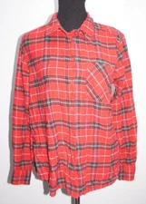 Time and Tru Red Green Black Plaid Flannel Shirt Womens Sz S Chest Pocket