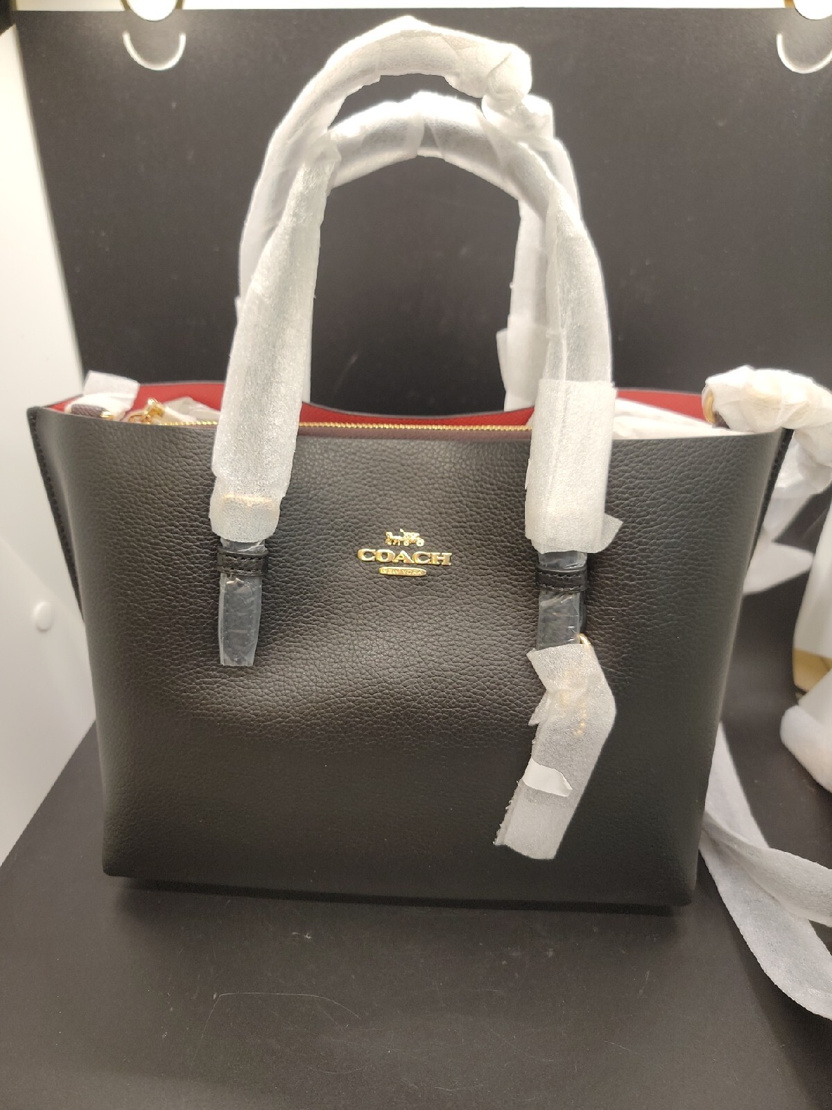 COACH Mollie Tote 25 Double Face Crossgrain Leather Black Bag - New with Tags