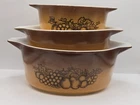 Vintage Pyrex Old Orchard 3 Piece Casserole Cinderella Handles 473 474 475