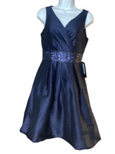 JS Boutique Blue Sleeveless Dress Size 4 100 Polyester Beaded Sequin Waistband