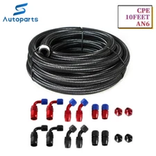 6AN 10FT Nylon Braided Oil Gas Fuel Hose Line + End Fittings Kit Stainless Steel