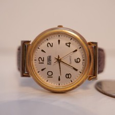 Vintage Fossil Collection Palermo Gold Quartz Watch w/ Brown Leather Band  