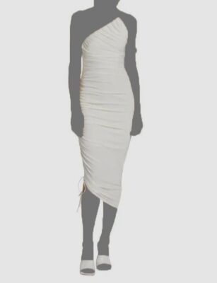 $395 Cinq à Sept Women's Ivory Ruched Side Tie One-Shoulder Brynn Dress Size 8