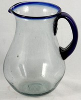 Mexican Glass Pitcher Cobalt Blue Rim Hand Blown Glassware Mexico 2-1/2qt Mexican Glass Pitcher Cobalt Blue Rim Hand Blown Glassware Mexico 2-1/2qt