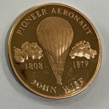 1985 Red Rose Coin Club John Wise Pioneer Aeronaut Hot Air Balloon Coin Medal