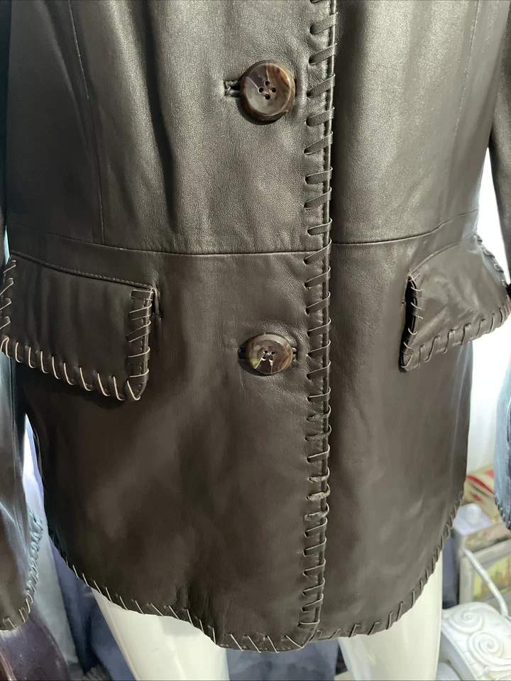 Abrigo Terry Lewis Classic Luxuries para mujer marrón suave 100 % cuero talla mediana Foto 4 de 4