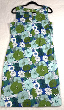 Talbots Petite sheath dress 12P Blue Zips up back sleeveless 70s vibe retro mod