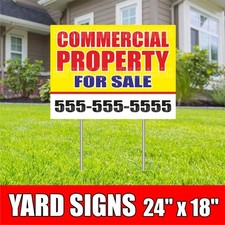 COMMERCIAL PROPERTY FOR SALE Yard Sign with H-Stakes Realtor Rent Custom Phone