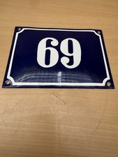 ALTE EMAIL EMAILLE Emailleschild Emailschild  HAUSNUMMER 69 BLAU/WEISS 20 x 14 