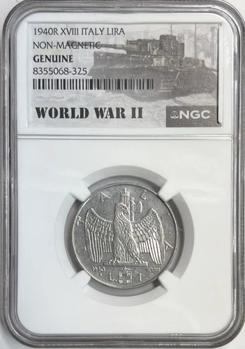 Italy Vittorio Emanuele 1940 R XVIII 1 Lira WWII Issue NGC