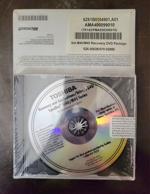 TK143 Toshiba Recovery And Applications / Drivers DVD Satellite M45 Series