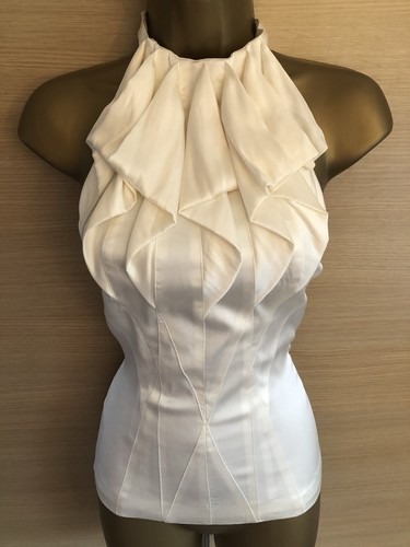 Exquisite Karen Millen Cream Silk Ruffle Halter Blouse Top UK10-12 Stunning