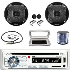 Pyle Single-DIN Bluetooth Marine CD Radio, 2x 6.5" Component Kit Speakers W/Wire