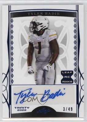 2022 Leaf Trinity Navy 3/49 Tyler Badie #BA-TB1 Rookie Auto RC 10ba