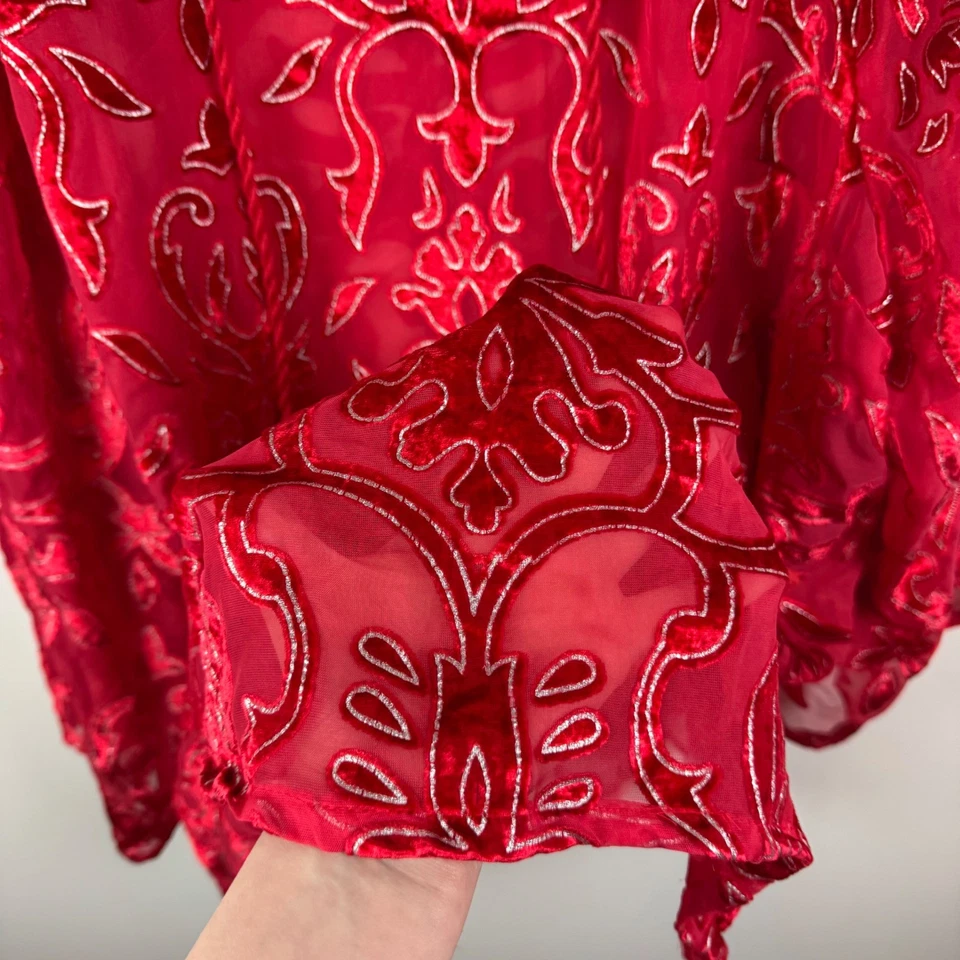 Top túnica Roamans adornada terciopelo Burnout talla 32W rojo puro festival campesino Foto 4 de 4