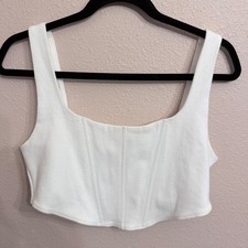 Princess Polly White Ribbed Corset Crop Top Zipper Back Size 12