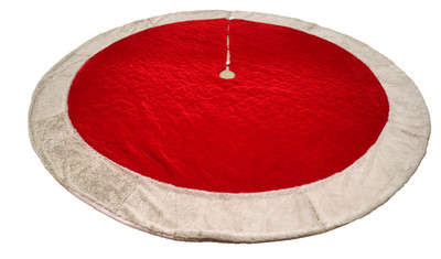St Nicks Choice Tree Skirt Velvet Off White Trim Red Round 70'' Light Weight