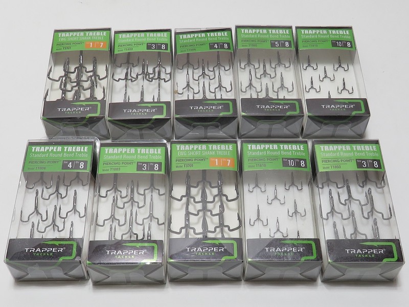 10 PACKS OF TRAPPER TACKLE LANDUM PIERCING POINT TRAPPER TREBLE ASSORTED SIZES