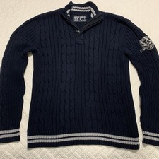 Nautica Men  s Thick Cable Knit 1/4 Zip Button Sweater Large Nautica Jeans Patch