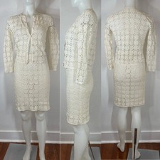 Crochet 2 Piece Set Cardigan and Skirt Floral Medallion VTG 60s 70s
