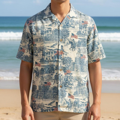 American Revolutionary Hawaiian Shirt USA 250th Anniversary Button Shirt America