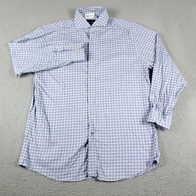 Tommy Hilfiger Shirt Mens 16.5 Blue Check Dress Button Up Long Sleeve *