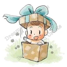 DREAMLAND CRAFTS BABY BOX OF SURPRISES GIFT CLING RED RUBBER STAMP