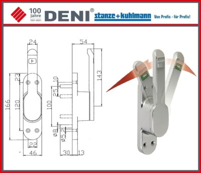 DENI Türtreibriegel VARIO DIN links / rechts silber Leichtmetall Ø 10mm Stangen