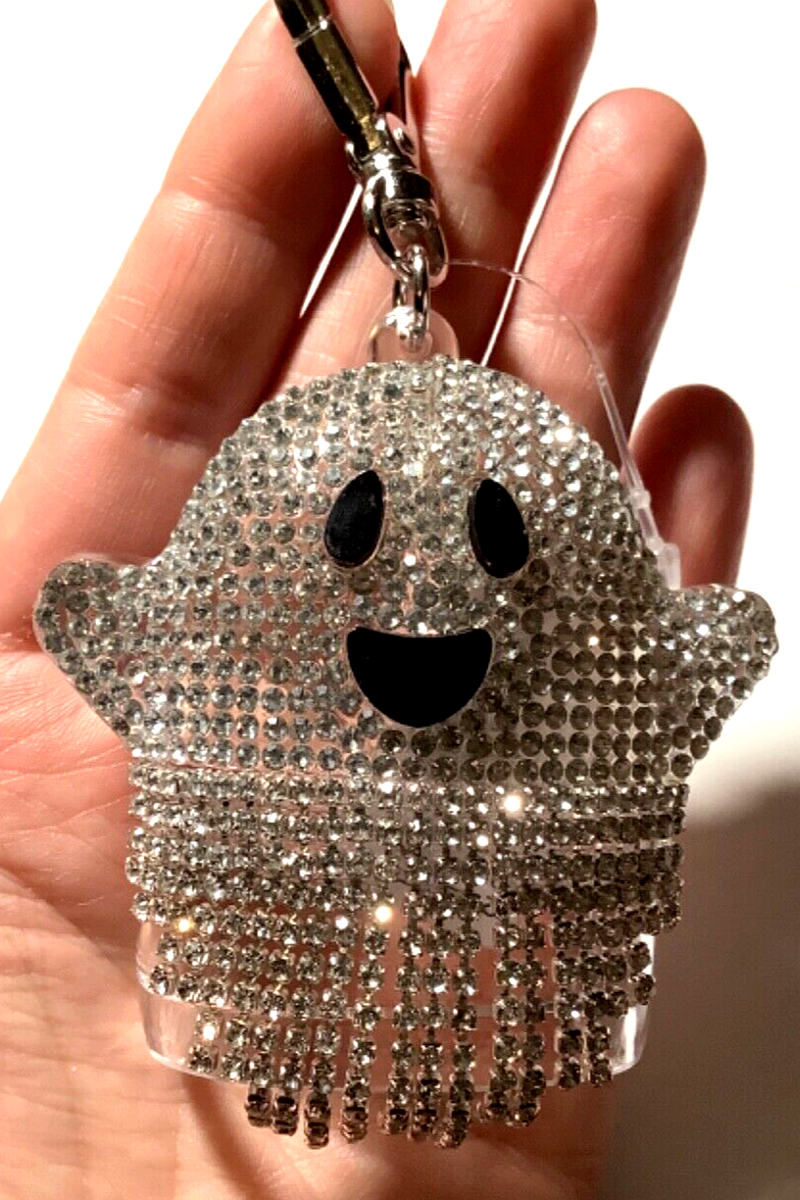 Bath Body Works Sparkle Rhinestone Ghost PocketBac Holder Keychain FOB NWT