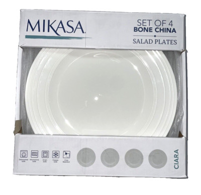 NIB Mikasa Ciara Set of 4 Salad Plates 9'' Bone China White