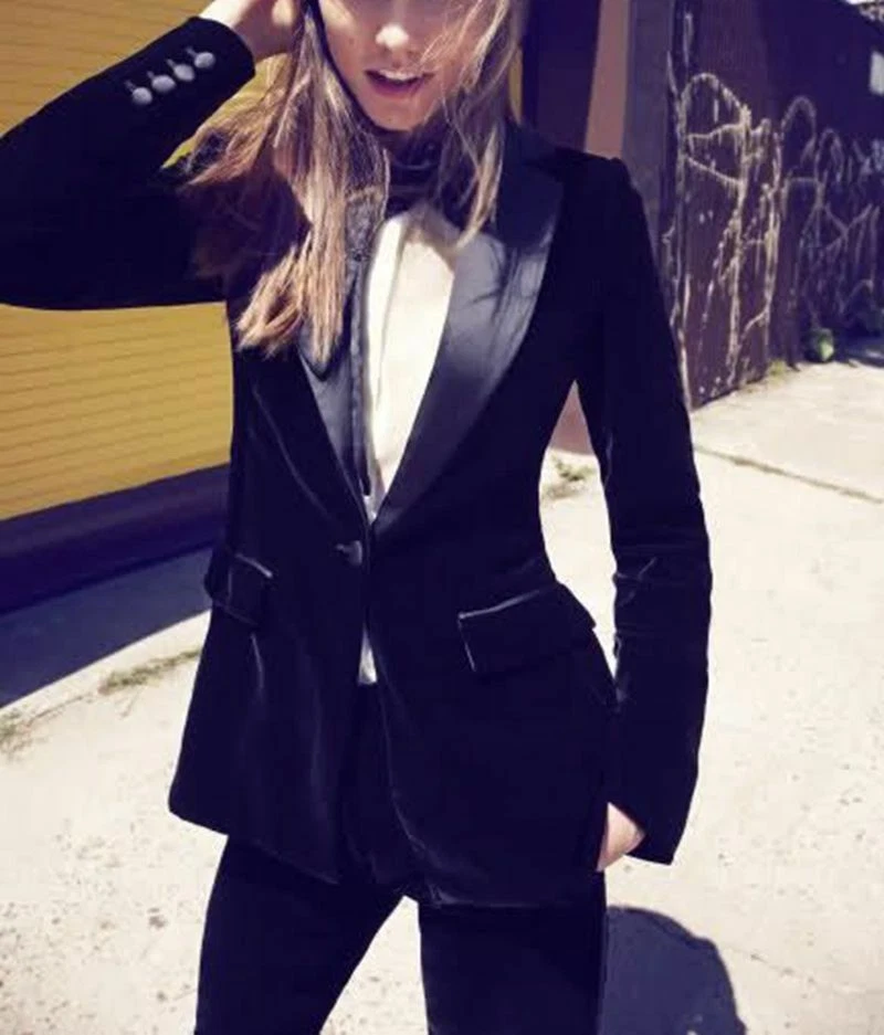 Pantalón Negro Terciopelo Trajes Mujeres Damas Negocios Oficina Esmoquin Ropa de Trabajo Formal Foto 2 de 4