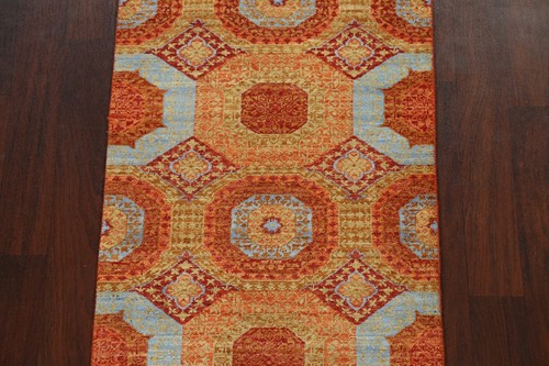Vegetable Dye Geometric Khotan Oriental Runner Rug Handmade Wool 2' 8'' x 9' 9'' - Picture 4 of 12