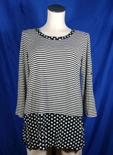 Ali Miles Shirt Blouse Black White Striped Polkadot 3/4 Sleeve Women's Small