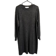 Loft Women Shimmer Sweater Dress Black Plus XXL Midi Long Sleeve Holiday Officia