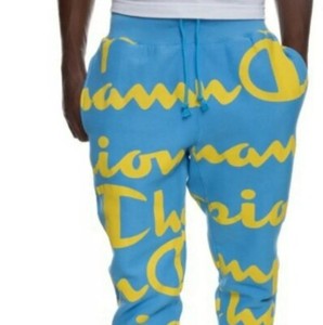 blue and yellow champion joggers