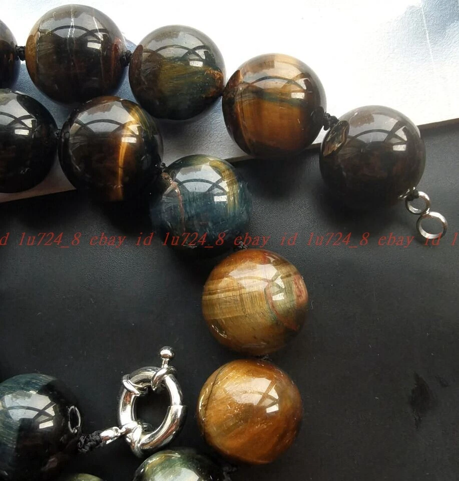 Colar de contas de quartzo 16mm/18mm natural azul amarelo olho de tigre pedra 16-100" - Imagem 4 de 4