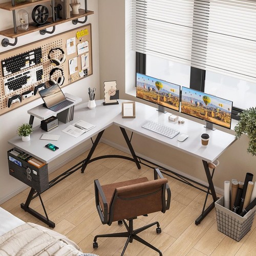 L-Form Gaming Schreibtisch 147x120cm – Schwarz/Weiß mit Monitorablage - Bild 2 von 6