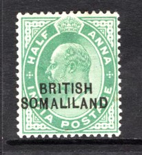 M19806 Somaliland Protectorate 1903 SG25b - 1/2a green with BR1TISH variety.