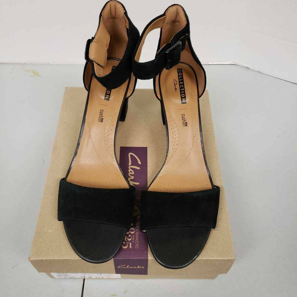 Clarks Womens Deva Mae Ankle Strap Sandals Block Heels Black Leather 11 M  New | eBay