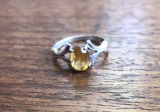 925 Sterling Silver Yellow Citrine Filigree Solitaire Ring Sz 7