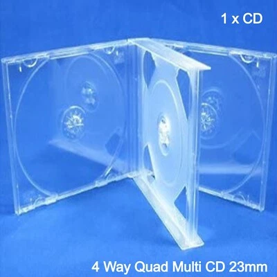TTL MEDIA 4-Wege Quad Multi CD Schmucketui 23 mm mit klarem Fach fasst vier Scheiben 25 mm SET
