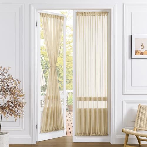 Sheer Door Curtain Closet Linen Textured Curtains Sheer 54"W x 72"L Beige - Picture 1 of 7