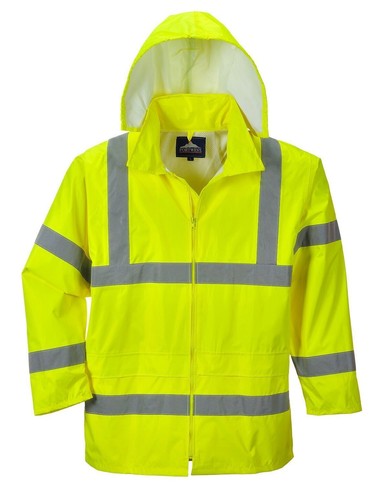 Portwest Jacket Hi Vis Rain Jacket Waterproof Hooded Safety Coat Lightweight UK - Picture 9 of 11